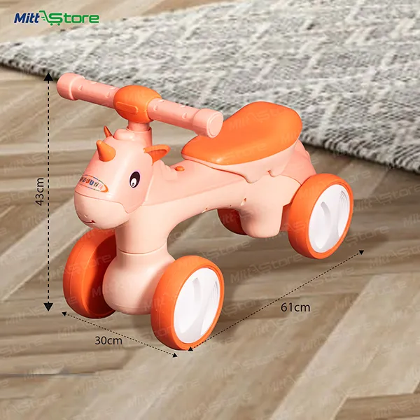 Unicorn Ride-On for Kids in orange color –  With Lights & Music | Indoor & Outdoor Use