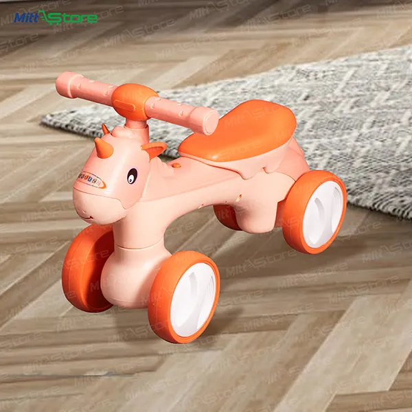 Unicorn Ride-On for Kids in orange color –  With Lights & Music | Indoor & Outdoor Use
