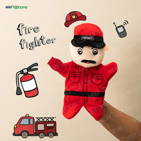 Red Soft & Safe Plush FireFighter Hand Puppet for 2-5 Year Kids ...