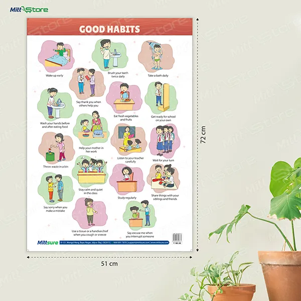 Good Habits & Pre-Number Concept – Early Learning Educational Chart for Kids– 2-in-1 (Reversible)