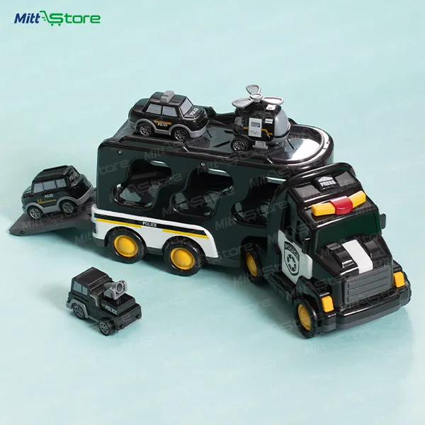 Police Transport Truck Toy Set with Mini Cars & Helicopter for Kids