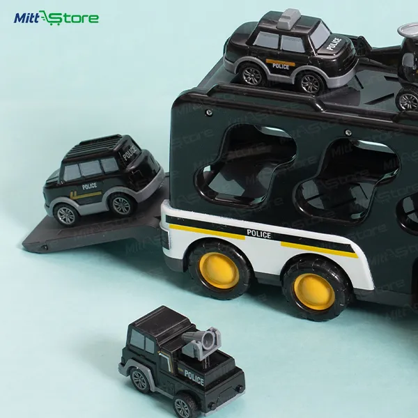 Police Transport Truck Toy Set with Mini Cars & Helicopter for Kids