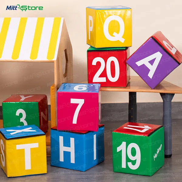 Set of 9 Colorful Alphabet & Number Cubes/Dices Pouf for Kids