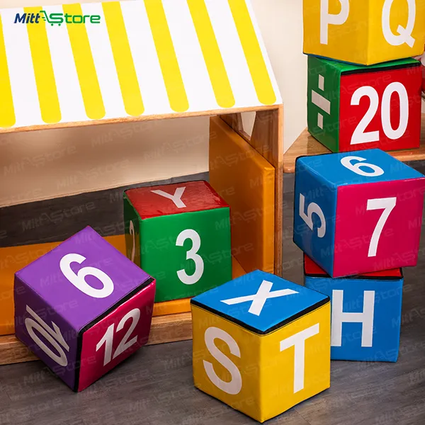 Set of 9 Colorful Alphabet & Number Cubes/Dices Pouf for Kids