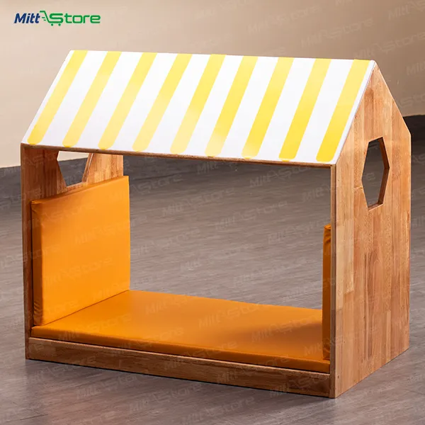 Wooden Playhouse Reading Nook with Cushioned Seating for Kids