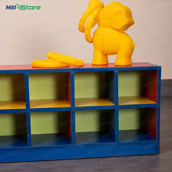 Multicolor Wooden Rack with 12 Square Shelves – Compact Storage for Kids