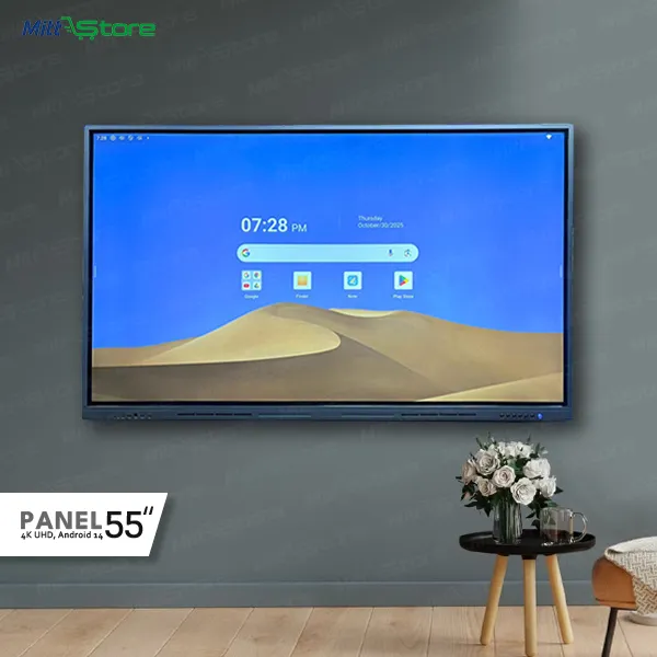 55" 4K UHD interactive display with Android 14, 20-point IR touch and in-built collaboration tools.