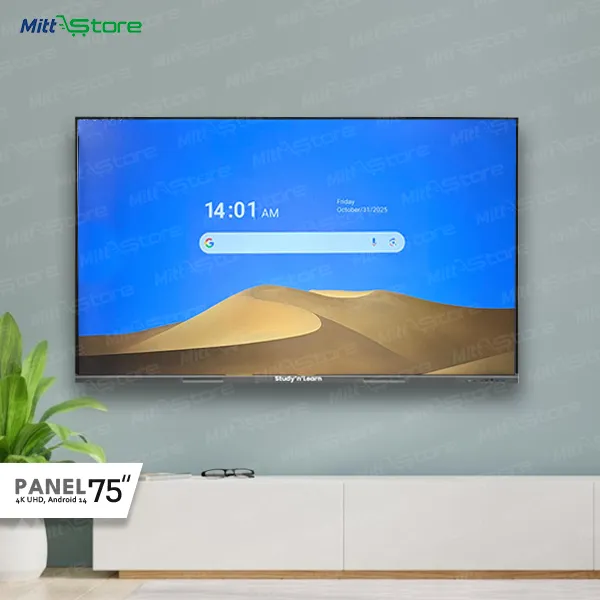 75" professional 4K interactive display with Android 14, large format collaboration with precise touch and rich connectivity.