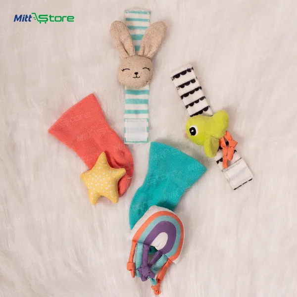 Soft Baby Wrist Rattle & Foot Finder Set | Sensory Toy for Infants