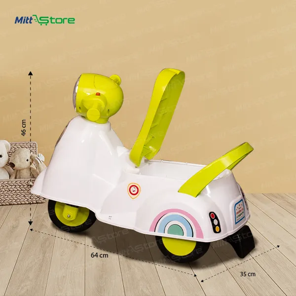 White Green Vespa Scooter for Toddlers with Lift-Up Storage Seat | Educational Push Toy for Boys & Girls