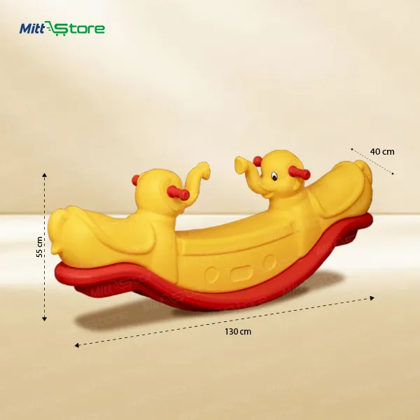 Yellow Elephant Rocking Boat Toy for Toddlers – Cute Dual Elephant Heads on Red Rocker | Educational Rocking Ride-On Toy for Babies