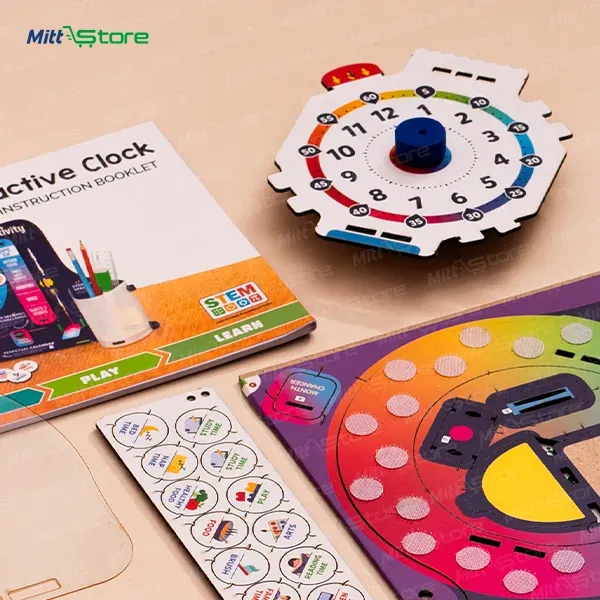 Interactive Learning Clock DIY STEAM Constructuction Kit for Kids | Build & Learn Time Activity Set