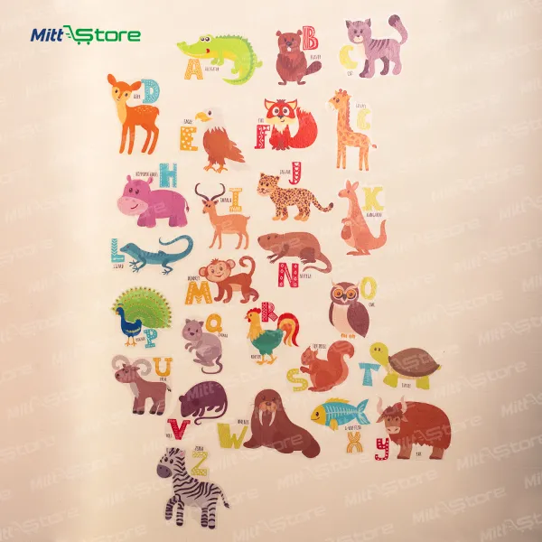 Animal Alphabet Wall Sticker| Colourful A to Z Letters | Kids Room Decor 