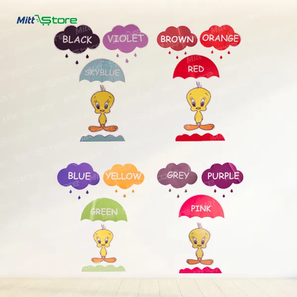 Rainy Day Colors Umbrella & Cloud Educational Wall Stickers