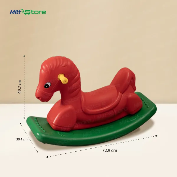 Classic Red Horse High-Back Rocking Horse with Stable Base