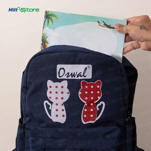 Water Resistant Polyester Dark Blue Cat Print School Backpack | Unisex | 5 to 10 Years