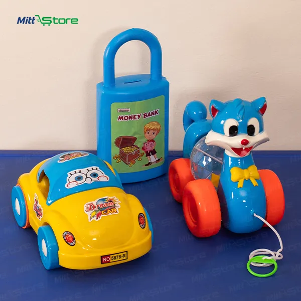 Multicolor Plastic Happy Kitten Pull-Along & Dream Car Money Bank Set for Kids | Blue Happy Kitten Pull-Along & Dream Car Money Bank Toy Set | Pull-Along & Educational Toys | 3-8 Years Old Boys & Girls