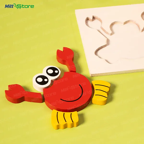 Multicolor Wooden Red Crab Puzzle for Toddlers | Fine Motor Skill Builder & Shape Matching Toy | Wooden Puzzles & Educational Toys | 2-5 Years Old Boys & Girls