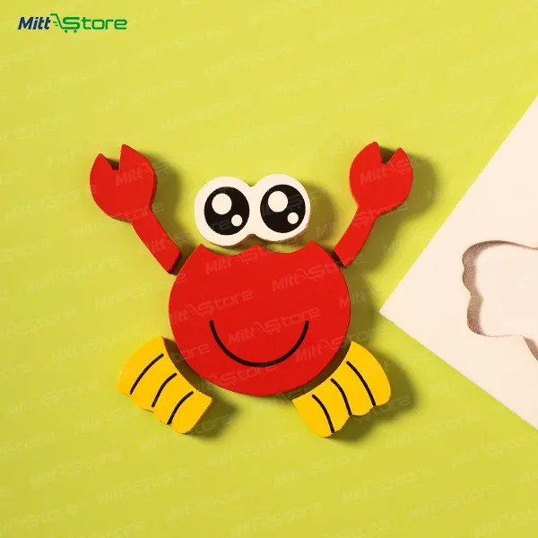 Multicolor Wooden Red Crab Puzzle for Toddlers | Fine Motor Skill Builder & Shape Matching Toy | Wooden Puzzles & Educational Toys | 2-5 Years Old Boys & Girls