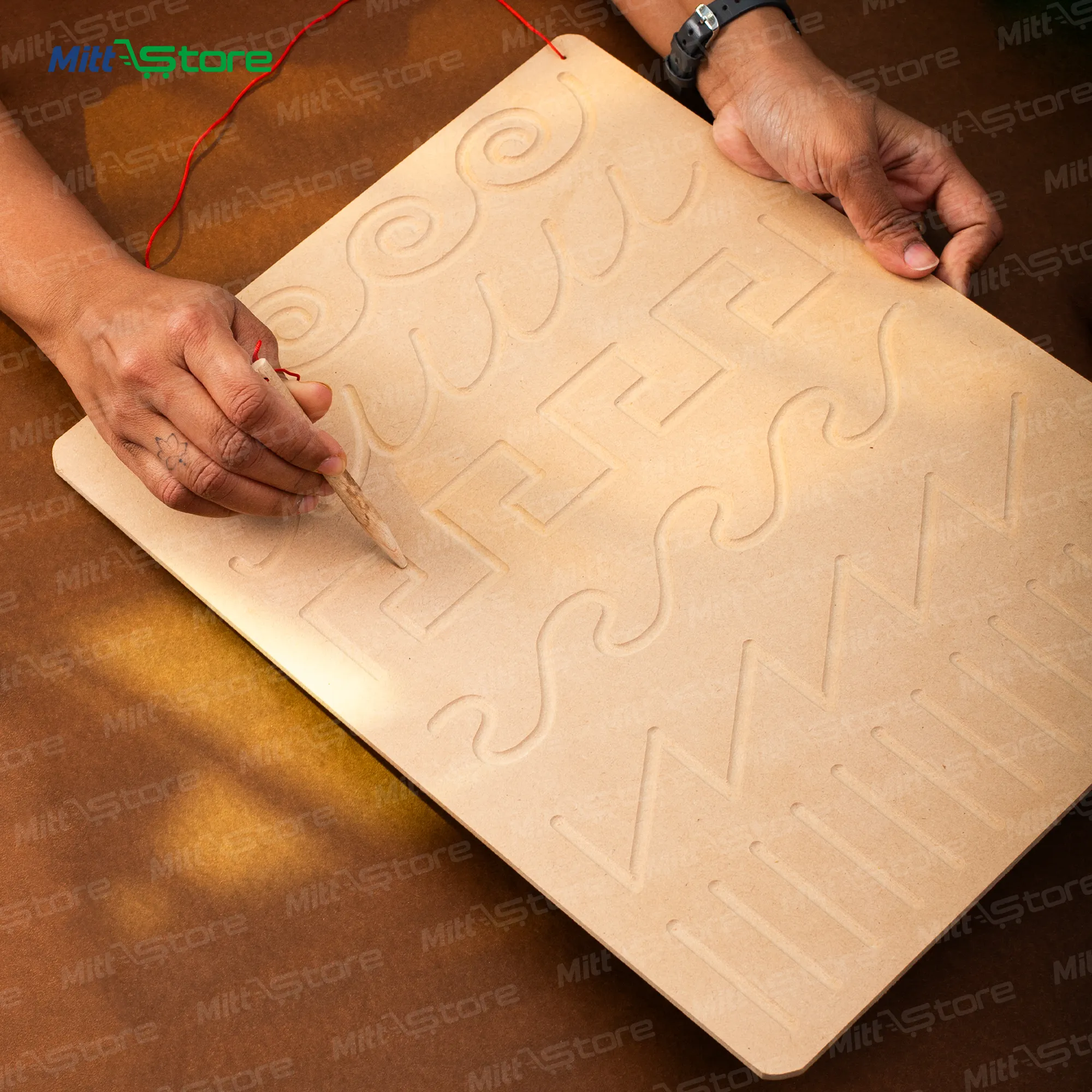 Natural Wooden Finish Tracing Board for Kids | Curved Wave, Castle, Zigzag, Wavy, Irregular & Mixed Line Patterns with Pencil | Pre-Writing & Educational Toys | 2-6 Years Old Boys & Girls
