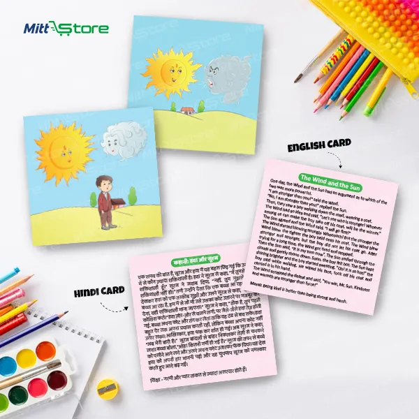 Multicolor  Story Cards for Kids | Hindi & English Bilingual Storytelling Cards | Educational Flashcards & Learning Games | 3-6 Years Old Boys & Girls | PROD_36