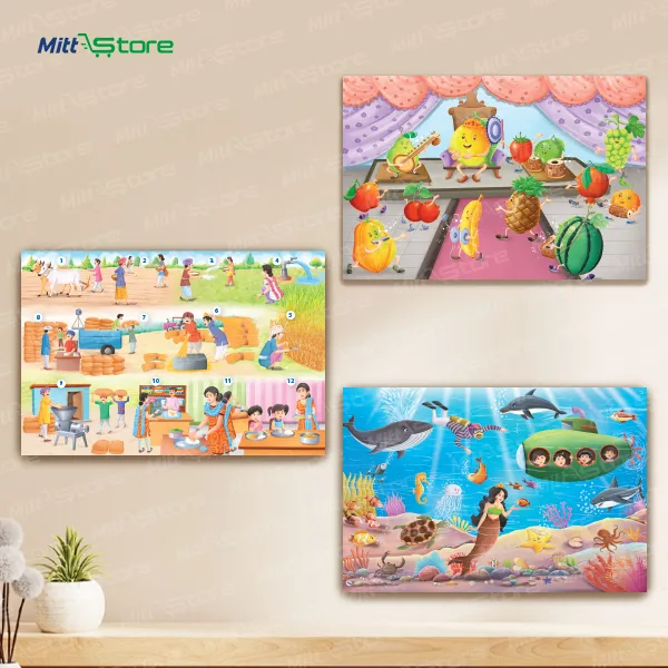 Multicolor Story Chart Combo for Kids | Faloon Ki Mauj, Genhu Ka Safar & Rangon Se Bhara Samandar | Picture-Based Storytelling & Imagination Learning Charts | Educational Flashcards & Learning Games | 3-6 Years Old Boys & Girls | PROD_46, PROD_47, PROD_51