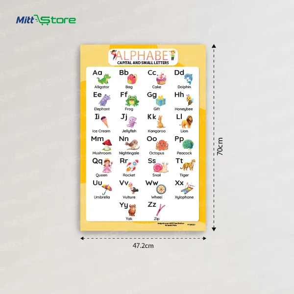 Multicolor Capital & Small Alphabet Learning Chart for Kids | English A-Z Uppercase & Lowercase Letters | Educational Charts & Learning Materials | 3-6 Years Old Boys & Girls | PROD_52