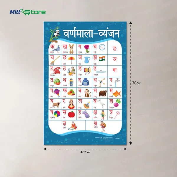 Multicolor Hindi Varnmala Vyanjan Learning Chart for Kids | Hindi Consonants & Vyanjan Recognition Chart | Educational Charts & Learning Materials | 3-6 Years Old Boys & Girls | PROD_54