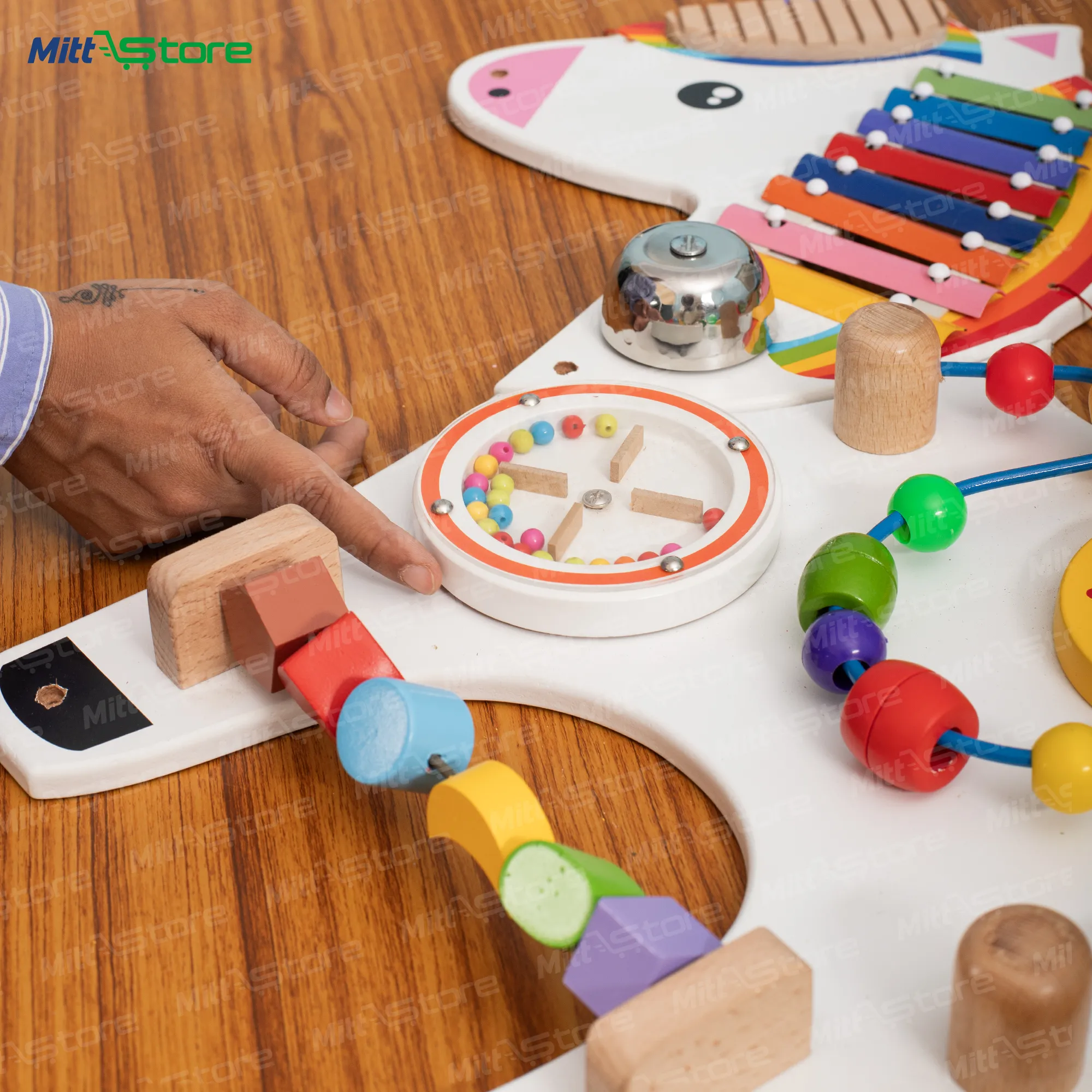 Unicorn Wooden Activity Wall Board for Kids | Colourful Wall Mount Toy with Xylophone, Beads, Spinners, Gears, Mirror & Ball Maze | Sensory & Creative Play | 2-5 Years