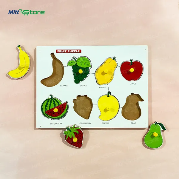 Wooden Fruit Knob Puzzle Board for Kids | Fruit Recognition & Matching Puzzle with Banana, Apple, Pear, Grapes & More | Preschool Learning Toy | 2-3 Years