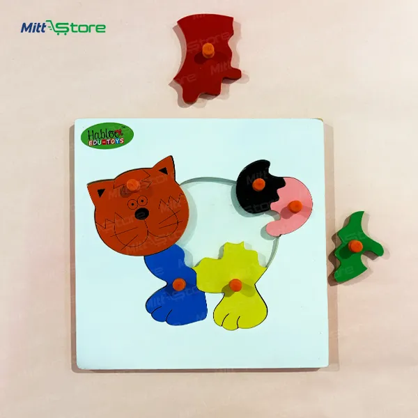 Educational Wooden Cat Shape Knob Puzzle Board for Kids | Cute Cat-Shaped Pieces with Easy-Grip Knobs | Matching, Problem-Solving & Fine Motor Skills Toy | 2-3 Years