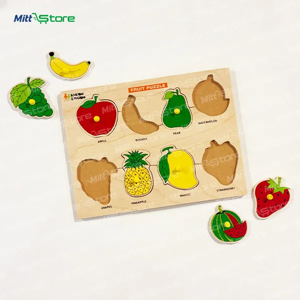 Wooden Fruits Knob Puzzle Board for Kids | Fruit Recognition & Matching Puzzle with Vocabulary Labels | Preschool Learning Toy for Early Language & Cognitive Skills | 2-3 Years