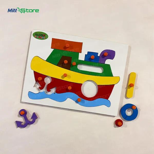 Wooden Ship Shape Knob Puzzle Board for Kids | Colourful Ship-Shaped Matching Puzzle with Easy-Grip Knobs | Fine Motor Skills, Problem-Solving & Hand-Eye Coordination Toy | 2-3 Years