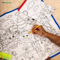 Coloring Mat Set – Jungle & Farmland Theme (Pack of 2) with 12 Washable Ink Sketch Pens