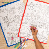 Coloring Mat Set – Unicorn & Fairy Theme (Pack of 2) with 12 Washable Ink Sketch Pens