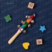 Colorful Wooden Rainbow Baby Handle Rattle Toy – Safe & Engaging Sensory Play