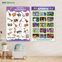 Reversible Sports and Music Instruments Charts for Kids – Educational Wall Posters for Early Learning | Laminated, Double-Sided Chart for Home & Classroom