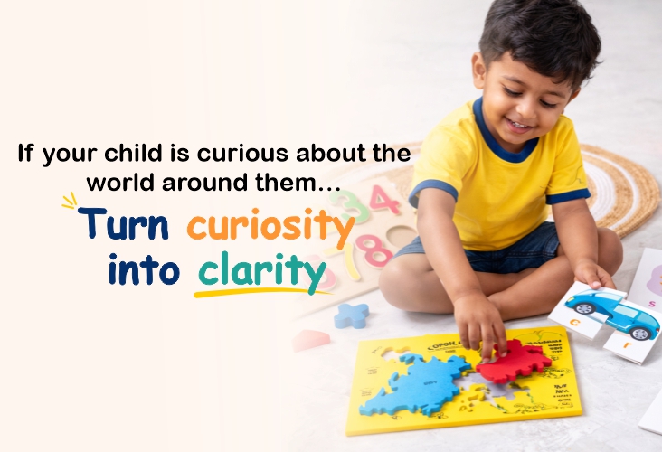 child is curious about the world (map puzzle)